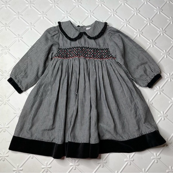 Petit Ami Pink Floral Diamond Smocked Dress with Ruffle Collar main image 0